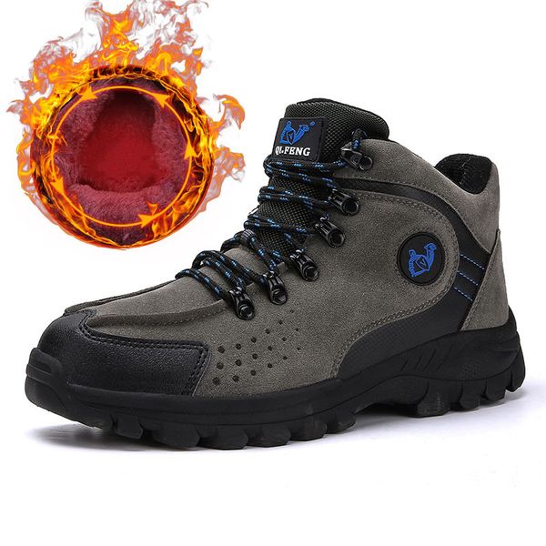 

outdoor winter boots for men hiking shoes waterproof genuine leather warm plush boots mens nonslip trekking athletic shoes