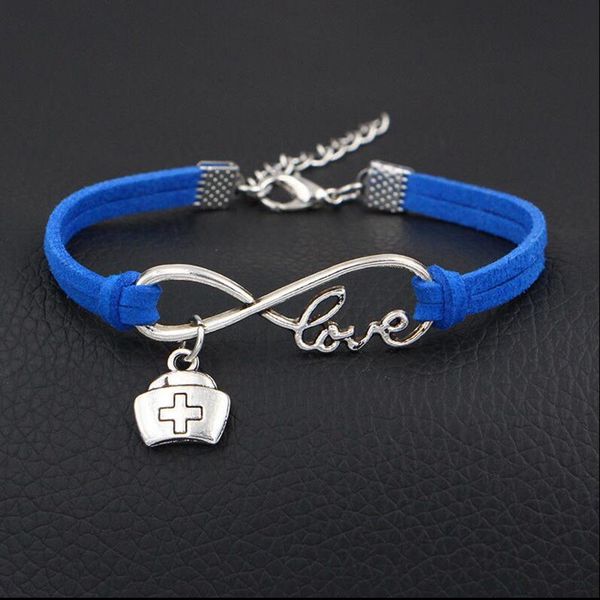 

jewelry women children gift nurse medical medical pendant box silver charms infinite love leather bracelet mixed color velvet rope, Golden;silver