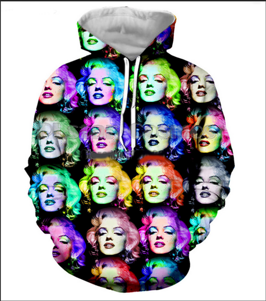 

new fashion cool sweatshirt hoodies 3d print mens womens casual goddess marilyn monroe style streetwear clothes rl0183, Black