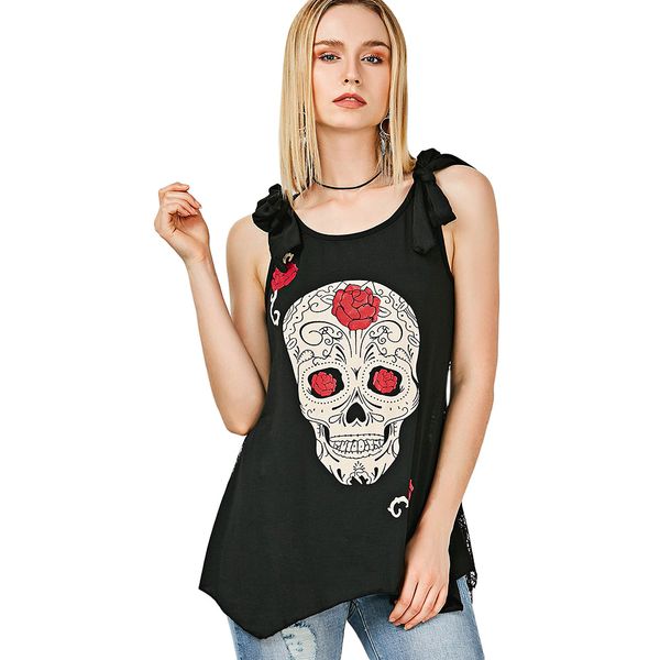 

wipalo women's fashion skull print loose lace patchwork bandages casual sleeveless s-5xl, White