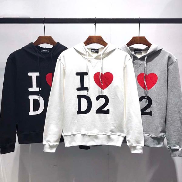 

men's new cotton hooded long-sleeved sweater black white gray printed letters red heart pattern casual shirt