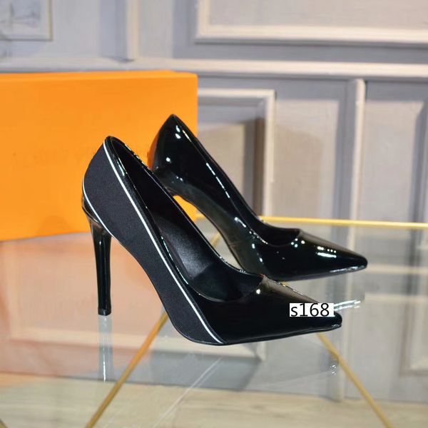 

brand designer women shoes red bottom high heels 10cm black red leather pointed toes pumps dress shoe size 36
