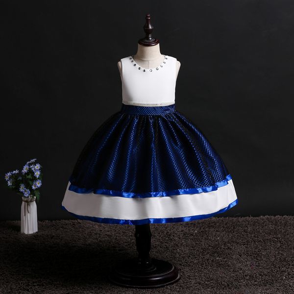 

children's full dress girls 2019 new style sleeveless lace princess dress children, Red;yellow