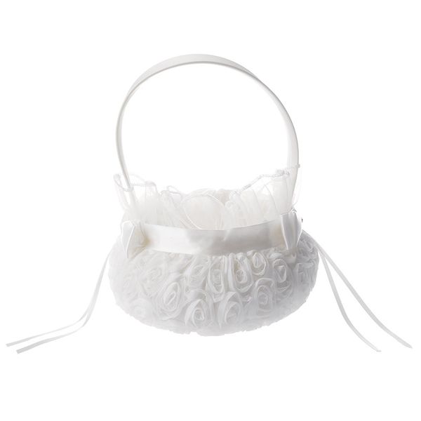 

satin wedding flower girl basket flower basket (c) white