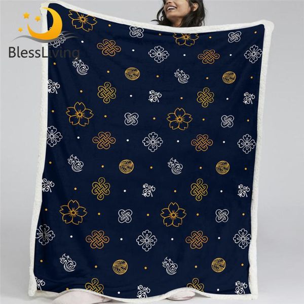 

blessliving asian soft blanket culture symbol throw blanket chinese knot furry japanese cherry blossoms plush bedspread