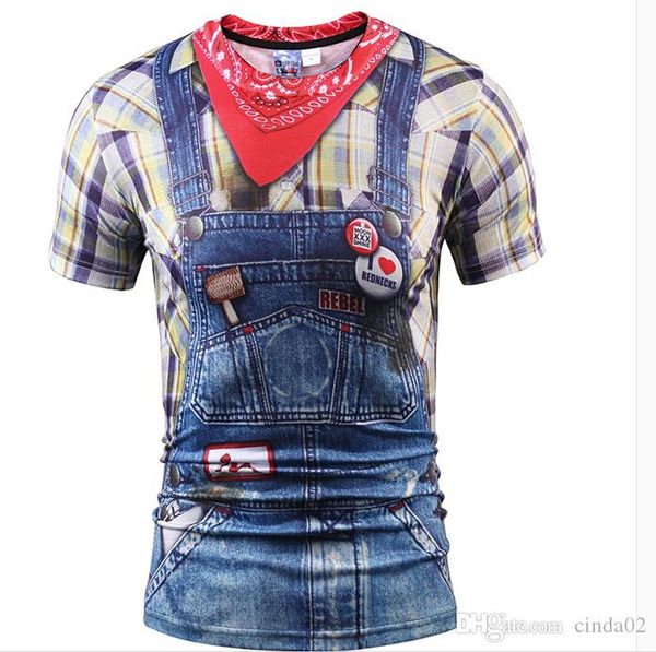 

мода 3d футболки мужчин / женщин лето топы тис печати поддельные клетчатые рубашки джинсы майка стильная тис рубашки, White;black