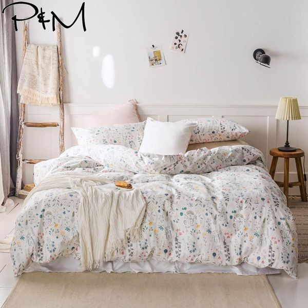 2019 Fresh Nordic Floral Duvet Cover Set Flat Fitted Sheet Cotton
