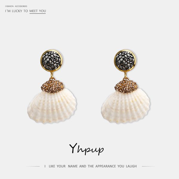 

yhpup trendy simple design natural shell dangle earrings boho crystal earrings girl beach jewelry boucle d'oreille femme 2019, Silver