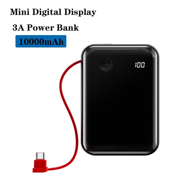 

brand authentic 3a mini power bank 10000mah built-in usb cable digital display power bank 15w portable charger for xiaomi iphone samsung
