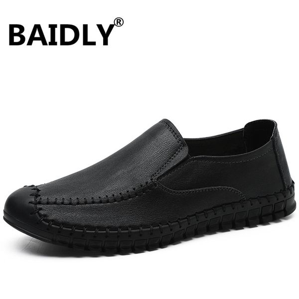 

new spring summer mens loafers fashion breathable men flats genuine leather casual shoes designers moccasins male shoes, Black