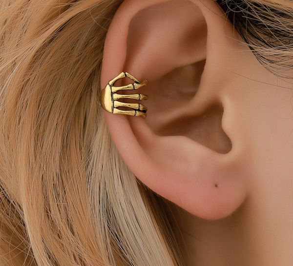 

trendy punk skull hand bone clip earrings for women men 2019 statement no pierced ear cuff jewelry gifts wholesale, Silver
