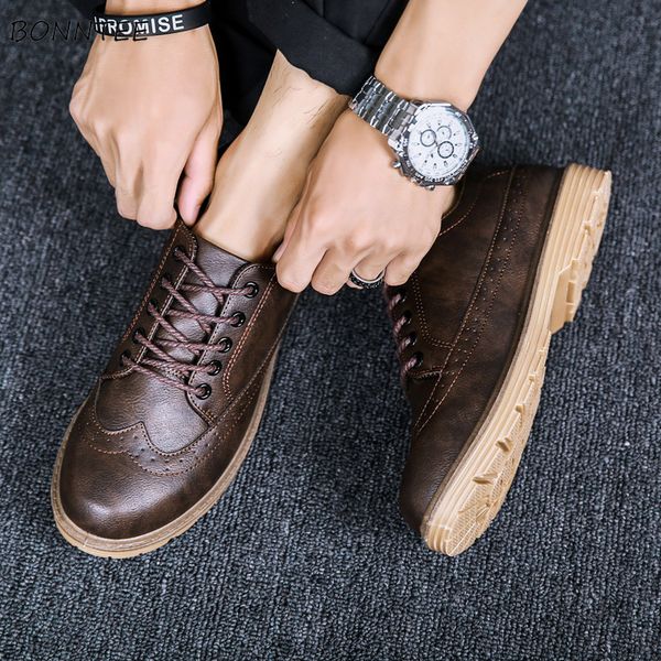 

leather casual shoes men classic lace-up breathable deodorant shoe mens simple trendy british style leisure sneaker, Black