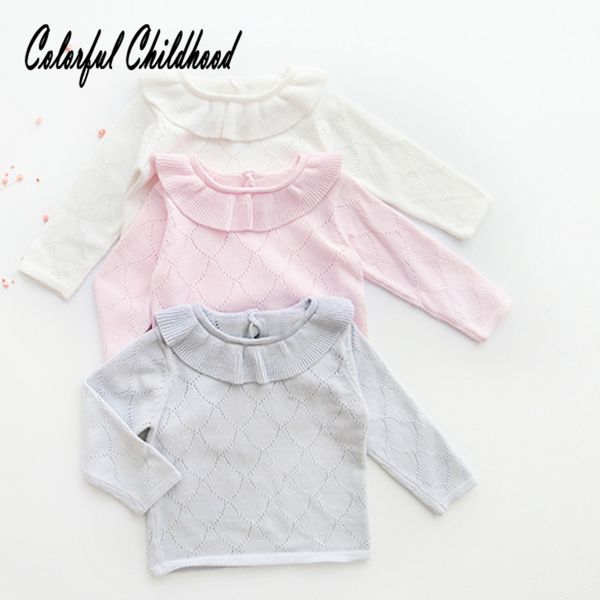 

baby girls shirt lotus leaf collar knitted wool shirt candy color infant hollow out base baby costume kid autumn clothing, Blue