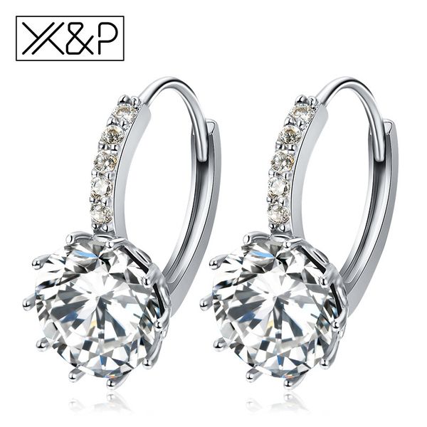 

x&p fashion charm geometry flower stud earrings for women girl korean style round cubic zircon earring jewelry gift, Golden;silver