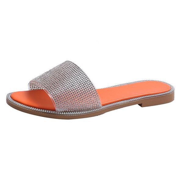 

orange crystal flat slippers women sandals fashion pvc bling slides woman rhinestone peep slipper flip-flops open toe female, Black