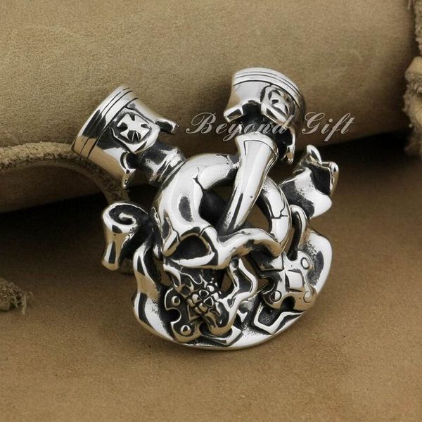 

925 sterling silver skull engine cross mens biker pendant 9p010a just pendant