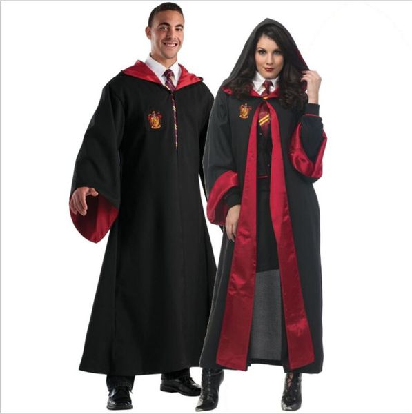 

men and women halloween harry potter academy robe necromancer cosplay clothes middle ages ftasy theme costume, Black;red