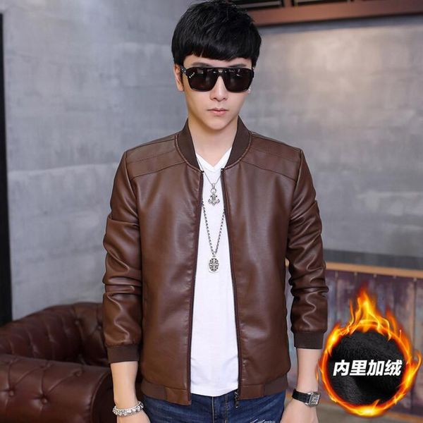 

2016 solid color pu leather co корейского стиля осень зима матовый и толстой повседневные локомотив кожаных курток мужской, Black