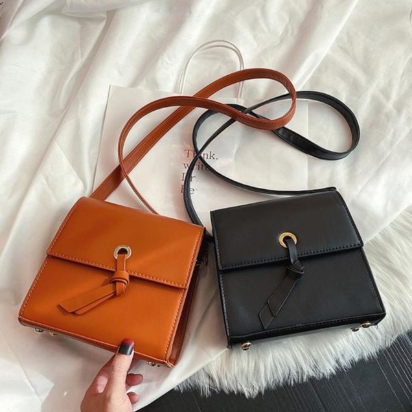 

retro women's shoulder bag solid color large capacity leather cover shoulder bag handbag small square bolsa feminina