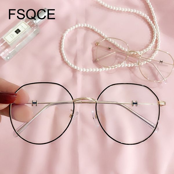 

men vintage anti blue light glasses frame round women lens myopia optical mirror simple metal anti-blue clear eyewear frames, White;black