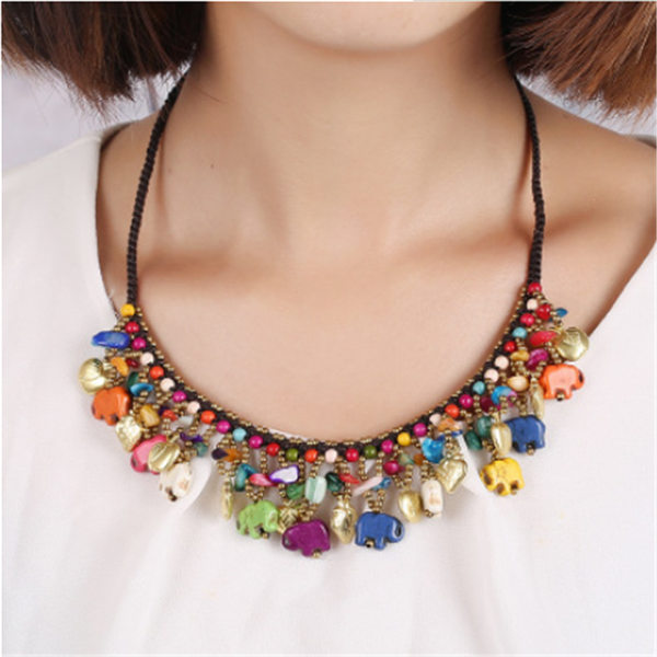 

красочные нерегулярные бусы ретро маленький слон ожерелье короткие choker натуральный камень бисер ювелирные изделия подарочные аксессуары д, Golden;silver
