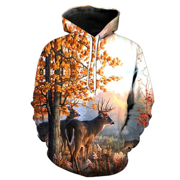 

3d print hoodies pullover hooded sweatshirts for men women lovers 2019 autumn fashion hip hop street wear deer, Black