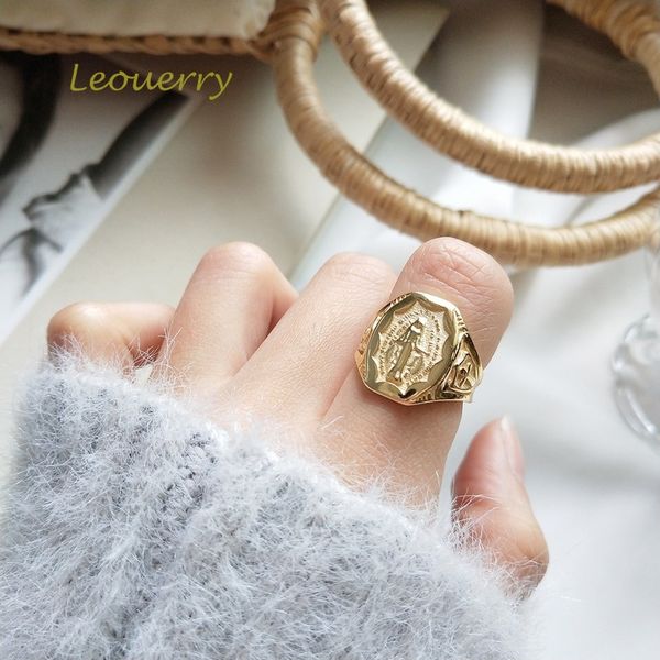 

leouerry 925 sterling silver virgin mary rings simple vintage design wild opening rings for women charms fine jewelry gift, Golden;silver