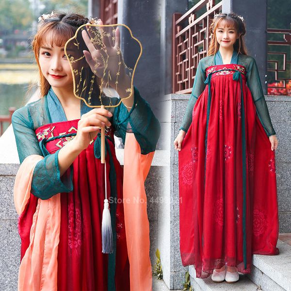 

new year chinese traditional hanfu fairy dress for women stage performance clothing vintage folk dance princess costumes, Black;red