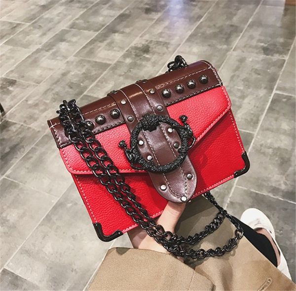 

chain small bag female new retro rivet shoulder bag square bag handbag versatile cross body ph-cfy20060818