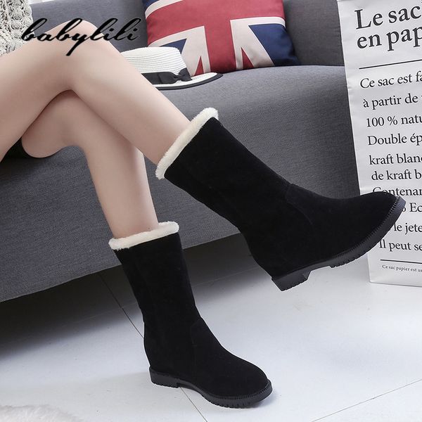 

women's boots 2019 winter new wild mid boots plus velvet warm cotton shoes korean women's shoes increased, Black