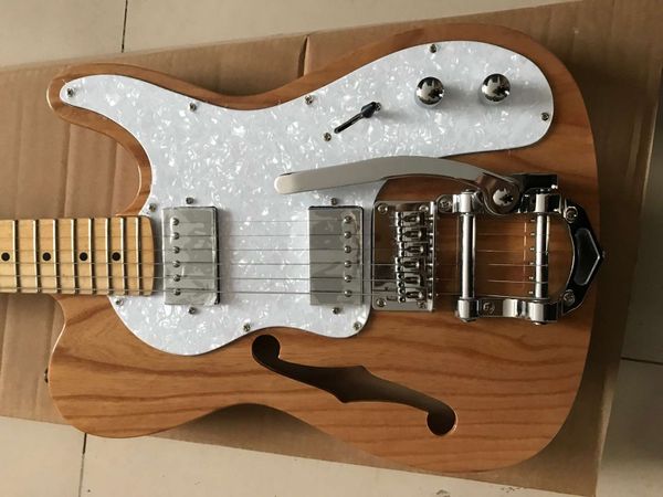 

custom shop делюкс natural tele электрогитара полу полый корпус, одно f-образное отверстие, little bigs tremolo tailpiece, белый жемчуг накл