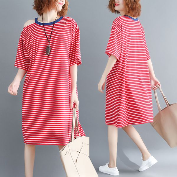 

will code summer wear woman fat mm2019 strapless dress long a fat younger sister stripe thin t pity skirt, Black;brown