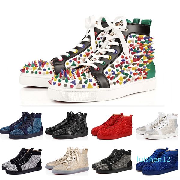 

36-47 luxury ace designer red bottoms studded spikes flats shoes mens womens fashion high cut multicolor party lovers casual shoes l12, Black