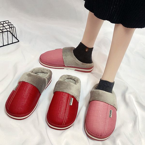 

women's large size waterproof home plus velvet warm shoes cotton slippers indoor warm women slippers winter fur shoes, Black