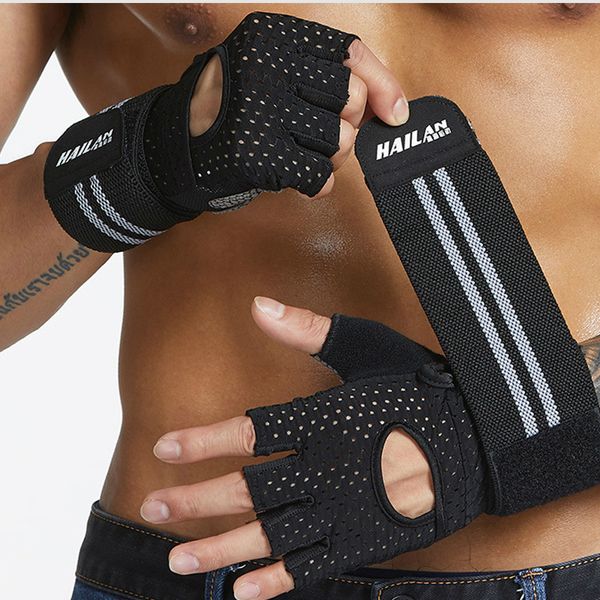 

weightlifting breathable wrist supports bandage compression wrist hand protectors anti-slip half finger gloves unisex, Black;red