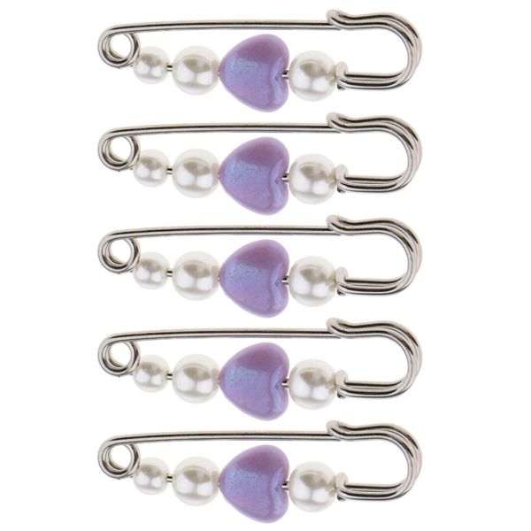 

5 pieces sweat candy color heart pearls brooch jewelry bouquet safety pin gifts, Gray