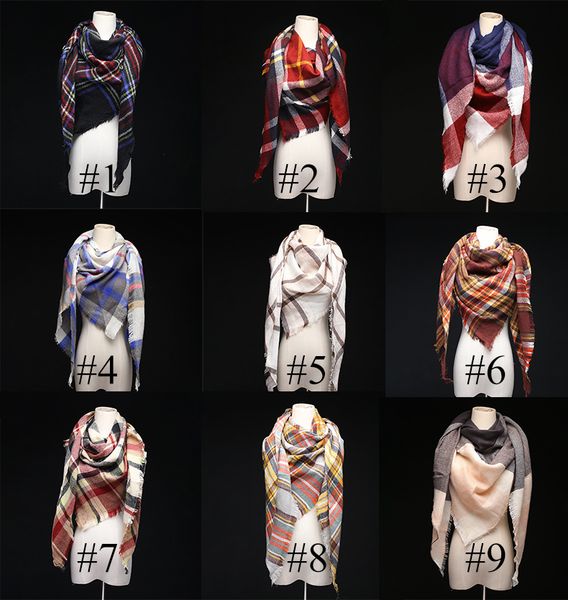 

new women plaid scarves grid tassel wrap oversized fashion check shawl winter neckerchief lattice triangle blanket scarf long scarf jj19896, Blue;gray