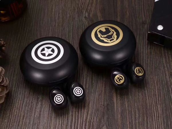 

designer tws headphone brand wireless bluetooth in ear earphones super hero style headset with charing compartment 4 color available