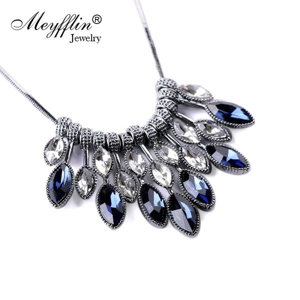 

meyfflin statement necklaces & pendants crystal maxi necklace for women female chain collar collier femme fashion jewelry, Silver