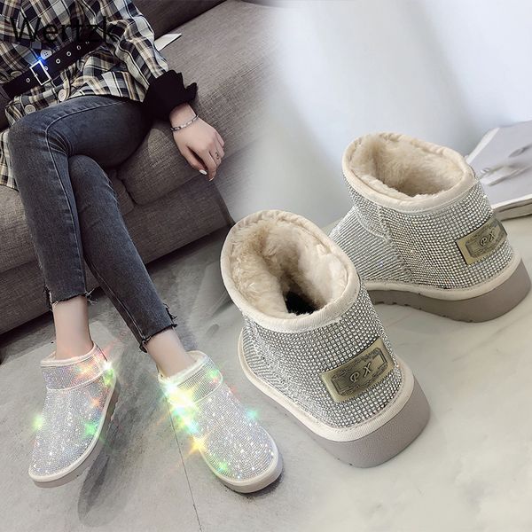 

warm winter boots ladies snow boots winter shoes ankle ladies shoes women's sequins fashion wild b189, Black