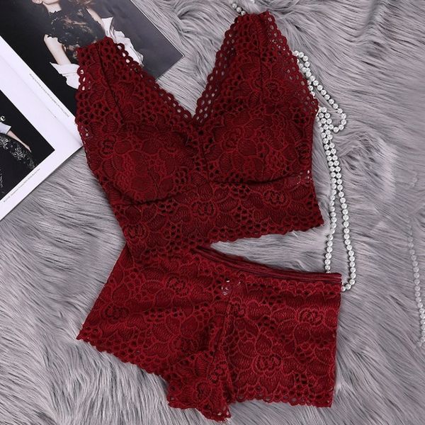 

bra set floral women lace bralette bra set push up bra set lingerie wireless panties, Red;black