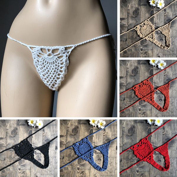 

super mini micro g-strings thongs bikini bottom women swimwear crochet cotton brazilian side string tie thong, White;black