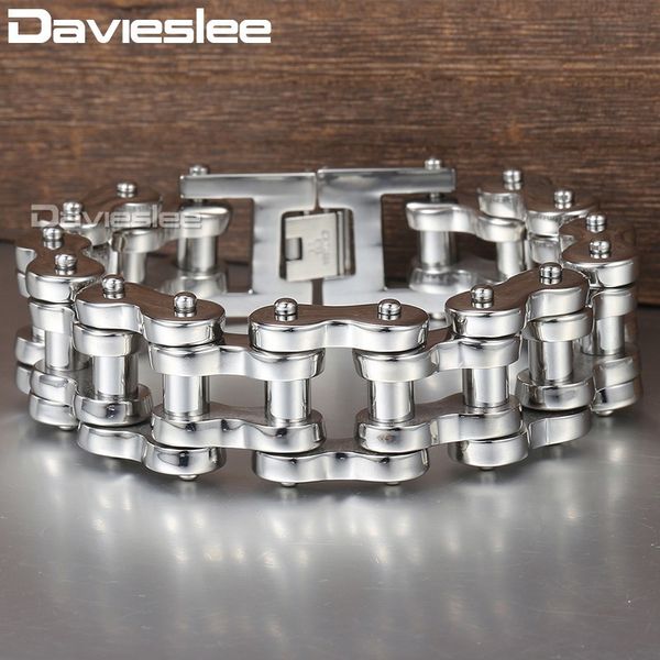 

davieslee heavy men's bracelet biker silver black 316l stainless steel wristband male party jewelry 14/19/23mm dlhb31, Golden;silver