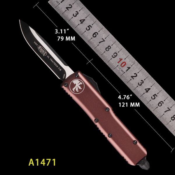 

ORIGINAL SIZE MICRO - TECH AUTOMATIC KNIFE UTX 85 AUTO KNIVES POCKET KNIFE SATIN FINISHED PROPRIETARY CUSTOM MACHINED SCREWS CNC BLACK COLOR