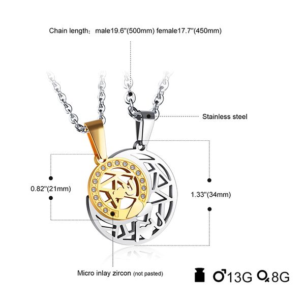 

новый романтический выдалбливают солнце луна кристалл горный хрусталь кулон пары ожерелье для любителей день святого валентина подарок fif66, Silver