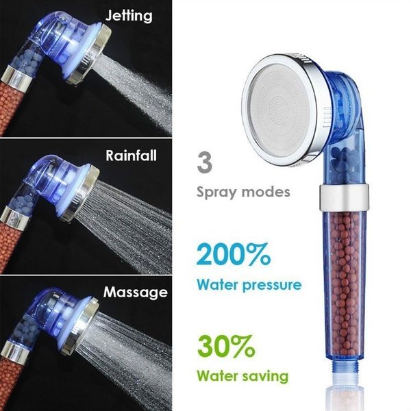 

adjustable 3 function anion spa water saving shower head jetting shower filter high pressure handheld nozzle head
