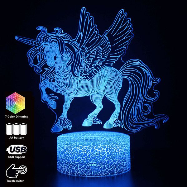 

3d illusion unicorn table lamp touch led night light home room rainbow horse lampen decor lighting creative lamp for gift my1238