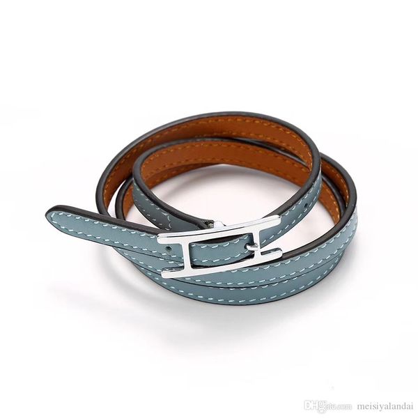

wholesale fashion bracelet h belt buckle three layer leather bracelet h leather men and women friendship bracelet no allergy, Black