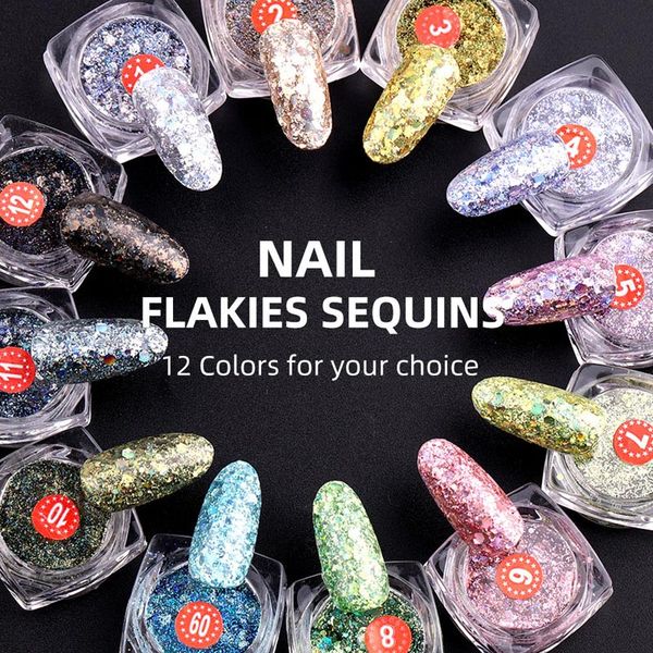 

1 box nail mermaid glitter flakes 3d colorful sequins polish manicure nails art decor sswell, Silver;gold