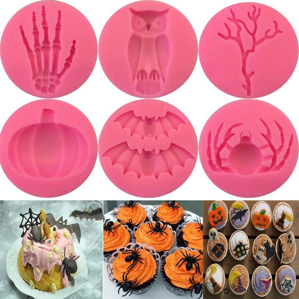 

halloween decoration cake chocolat fondant silicone molds pumpkin bat owl spider shape kitchen baking molds cake decorating tools an2748